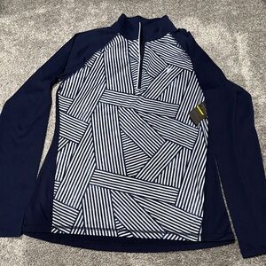Old Navy Navy and White Striped Zip-Up Active Top